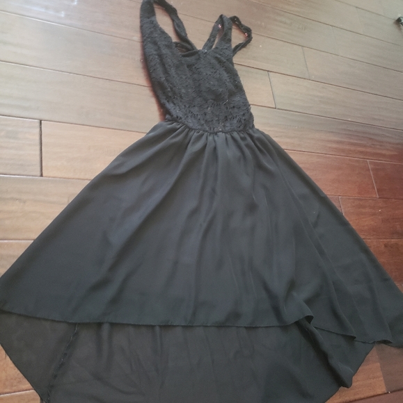Black Crochet & Sheer High Low Dress - Picture 2 of 4